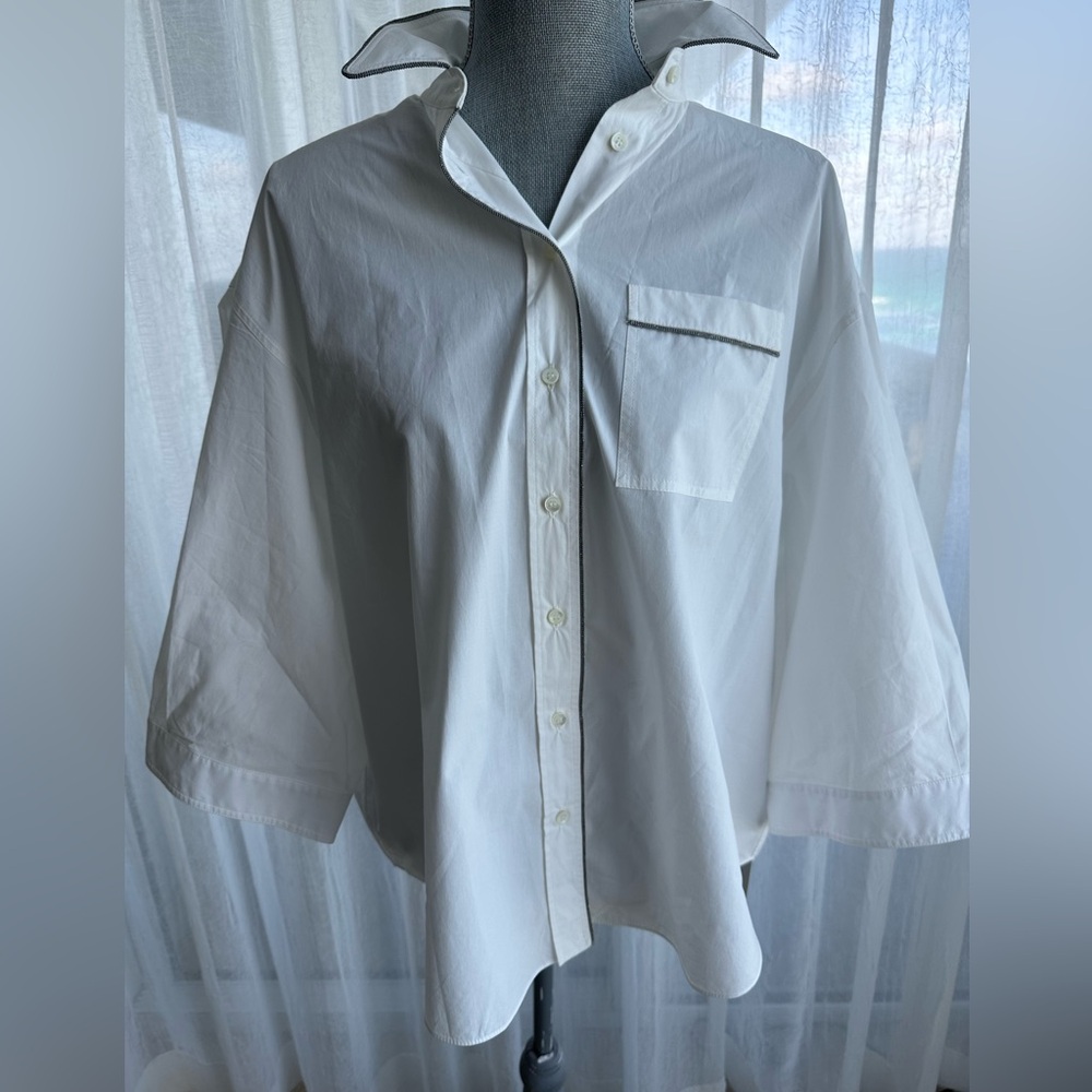 Brunello Cucinelli White Cotton Monilli Tunic Button up Shirt Sz M NWT $ 2295